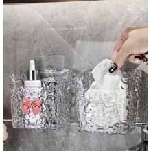 1 Plastic Wall-Mounted Storage Rack, Transparent Adhesive Cabinet Door Finishing Rack, No Need To Drill Holes, Self-Adhesive Tape, Suitable For Bathroom, Kitchen And Living Room.