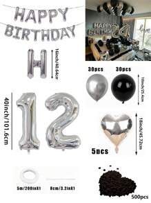 580pcs Black & Silver Balloon Garland Birthday Set, 40" Oversized Foil Number Balloons, Black Rose Petals, Suitable For Men & Women 16th, 18th, 20th, 21st, 25th, 30th, 35th, 45th Birthday Party Decorations