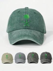 1pc Women's Palm Tree Printed Washed Baseball Cap, Adjustable Outdoor Sun Protection Leisure Hat, Suitable For Spring, Autumn, Travel, Beach, Also Fit For Men, Y2K Style