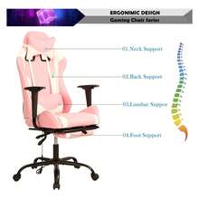 Gaming Chair Racing Style Office Computer Game Chair Ergonomic Desk Chair With Headrest Lumbar Support,High Back Gamer Office Chair Massage Recliner Video Game Chairs For Kids Or Adults,Pink