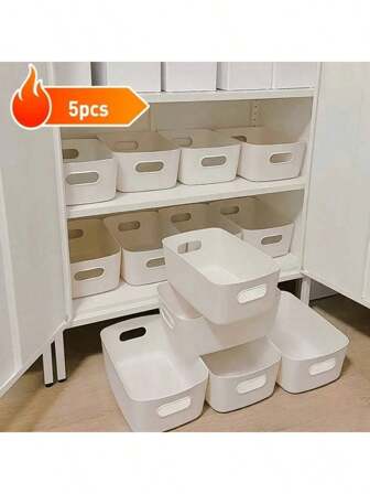 3/5/10pcs White Storage Boxes, Desktop Organizer, Household Makeup Storage Boxes, Bathroom Kitchen Dorm Sundries Snack Storage Boxes, Kitchen Fridge Food Storage Boxes, Classroom Pen Holders