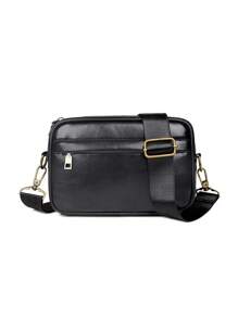 saroxi 1pc Minimalist Style Men's Diagonal Crossbody Bag, Square Shoulder Bag With Side Pockets, Multifunctional Anti-Scratch PU Leather Casual Bag, Black & Brown, Suitable For Commute, Gift For Boyfriend Office Bag Sling Bag