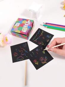 100pcs/Box Scratch Drawing Note Paper, Student Drawing Colouring Book Doodle Drawing Message Scratch Paper, Cultivate The Habit Of Painting School Supplies