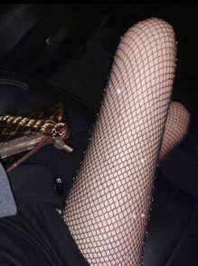 1 双女式性感渔网紧身裤，带闪亮水钻细节