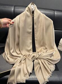 1pc Women Elegant Minimalist Five-Leaf Flower Print Lyocell Scarf, Versatile Lightweight Shawl For All Seasons, Can Be Used As Decoration, Head Wrap For Dress - Multicolor - View 2