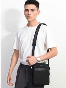 1 件多功能防刮耐用男士单肩包，侧袋斜挎包，适合通勤，黑色和棕色 PU 皮革休闲包，简约风格，适合青少年、休闲户外、运动、度假、旅行、毕业礼物、生日礼服配饰 - 彩色 - 查看 4