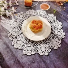 Sousplats Redondos Crochê Feitos à Mão Individuais de Renda Individuais Tricotadas Vazadas Sousplats Resistentes ao Calor Decoração de Mesa 16pol Bege/Branco