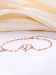 1 pieza Brazalete de plata de ley 925 con forma de corazón, color oro rosa/madreperla blanca