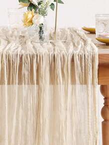 5pcs Beige Pleated Table Runner, Folded Tablecloth, Holiday Birthday Decorations Wedding Decorations Vacation House Decorations Party Room Table Decorations Beige Table Cover, Table Flag, Solid Color Table Cloth, Birthday Decorations Wedding Decorations Table Set, Party Decorations Table Skirt, Party Favors, Christmas Decoration, Christmas Table Runner, Christmas Decoration, Halloween Decoration