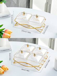 1 Stück Mehrzweck Snack-Servier-Set - Plastik Quadratischer Trockenobst & Nuss Teller mit Eisenständer für Zuhause, Wohnzimmer und Couchtisch, Weihnachtsgeschenk