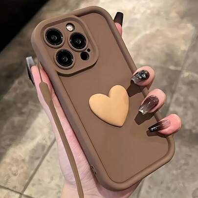 1 个时尚黑色心形手机壳，适用于 12/13 Pro Max、Honor X7、Galaxy A56 5G、Infinix Smart 8、Infinix Hot 40i、Spark 20、Spark 20C、Spark Go 2024、Redmi Note 14 5G、Moto E22/E22i、OPPO A54，全保护防震外壳，简约设计带腕带，适合日常使用和户外携带防水防摔防刮