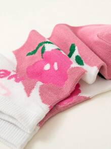 5 双女士花卉图案、浪漫字母、黑色夏季短袜、可爱优雅时尚休闲袜，适合春季、秋季、冬季 - 彩色 - 查看 4