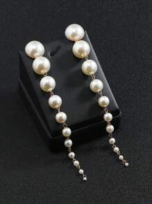 1 Pair Elegant Faux Pearl Tassel Dangle Earrings For Women, Suitable For Party, Holiday, Birthday, Business Occasions