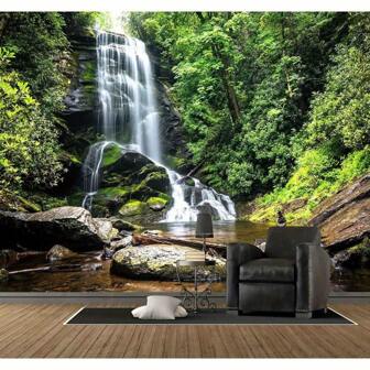 Forest Waterfall Mural, Landscape Wallpaper For Bedroom, Living Room (Non-Removable)