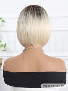 Stylish Women's Wig 10-Inch Gradient White Gold Short Straight Bob Wig With Bangs Stylish Elegant Women's Wig Perfect For Holiday Travel Family Gatherings Everyday Wear