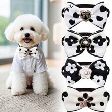 4 chiếc nơ cổ hình hoa trà màu sắc ngẫu nhiên thanh lịch và dễ thương cho thú cưng, phù hợp với chó Maltese và các loại chó nhỏ/trung bình khác - Đen và trắng - Xem 1