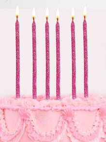 6pcs Pink Powder Straight Wax Birthday Party Cake Decorative Candles - Pink - View 1