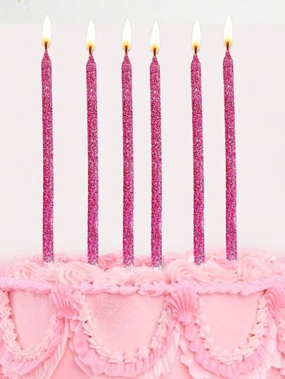 6pcs Pink Powder Straight Wax Birthday Party Cake Decorative Candles