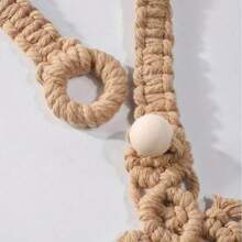 1 件波西米亚风格编织窗帘流苏系带，带叶子装饰，手工制作的叶子窗帘系带