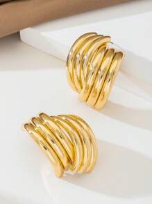 1 Pair Metallic Finish Exaggerated Geometric Layered Stud Earrings For Women