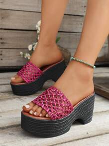 Sandales compensées à plateforme pour femmes, talons hauts de 9 cm, mules imperméables, tressage mode, convenant pour l'été
