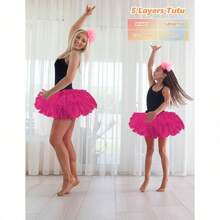Tutus For Women Adult Tutu Tulle Skirts Costumes For Women 5 Layered Womens Tutu Skirts Teens Halloween Ballet - 玫紅色 - 查看 4