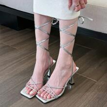 New Summer White Strappy Stiletto High Heel Sandals - 白色 - 查看 3
