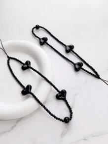 1pc New Fashionable Mobile Phone Hanging Rope Short Style Female Creative Black Heart Beaded Phone Chain Accessories Earphone Bag Decoration Suitable For Giving Girlfriend Holiday Gifts