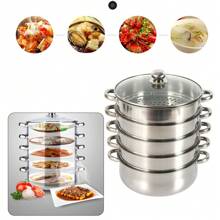 Pentola a vapore in acciaio inossidabile a 5 strati, Vaporiera multifunzione, Lavabile in lavastoviglie, Facile da pulire, Adatta a tutti i fornelli, 3 dimensioni (30 cm, 28 cm, 26 cm) per una cottura sana, Accessori per cene in famiglia, Accessori per feste - Argento - Visualizzare 6