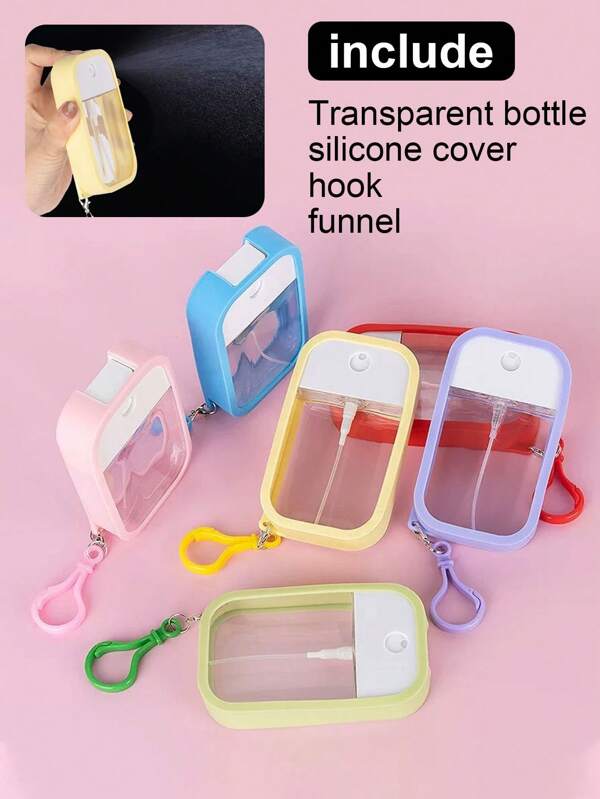 Set de 1 botella rociadora de 4 piezas de 50ml con tapa de silicona, gancho, embudo, botella rociadora de desinfectante de manos de alcohol, botella de perfume independiente, agua de maquillaje, botella repelente de mosquitos, botella rociadora de perfume portátil, botella de agua facial atomizada ultra fina, botella rociadora, botella rociadora pequeña de desinfección de alcohol