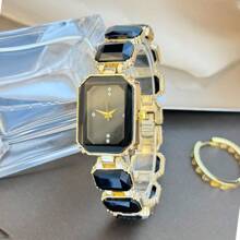 1 pièce Montre-bracelet élégante pour femmes avec boîtier rectangulaire orné de strass facettés, cadran à échelle de diamant de couleur, style européen et américain