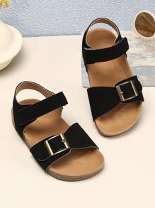 1 Pair Of Girls' Solid Color Cork Sandals With Platform, Cute Solid Color Comfortable Thick Sole, Children's Fashionable Multifunctional Anti Slip Casual Beach Vacation Sandals, Suitable For Summer Outings