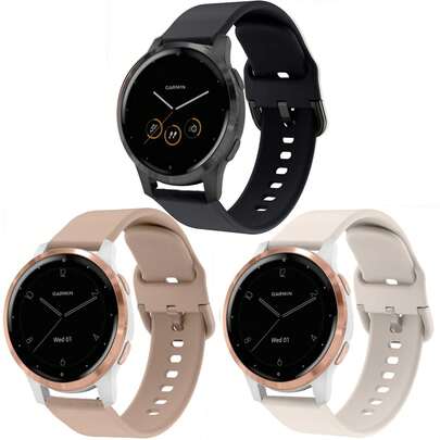 3 条表带兼容 Garmin Vivoactive 4S/Venu 3S/Venu 2S/Vivomove 3S，18 毫米柔软硅胶替换表带腕带适用于 Forerunner 255s/265s 男女款