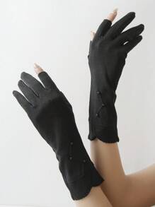 1 双女士超长珍珠防晒防滑露指手套，休闲波西米亚风派对可爱街头优雅荷叶边骑行手套，适合单身派对、生日、社交活动、日常穿着、春夏 - 彩色 - 查看 4