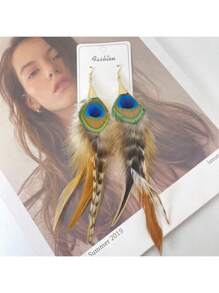 2pcs Colorful Natural Feather Long Earrings For Women - Turquoise - View 14