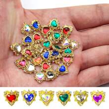 30 piezas Encantos de uñas de lujo de aleación 3D con forma de corazón, pedrería de 6 colores, piedras preciosas doradas para decoración de arte de uñas, accesorios para mujeres
