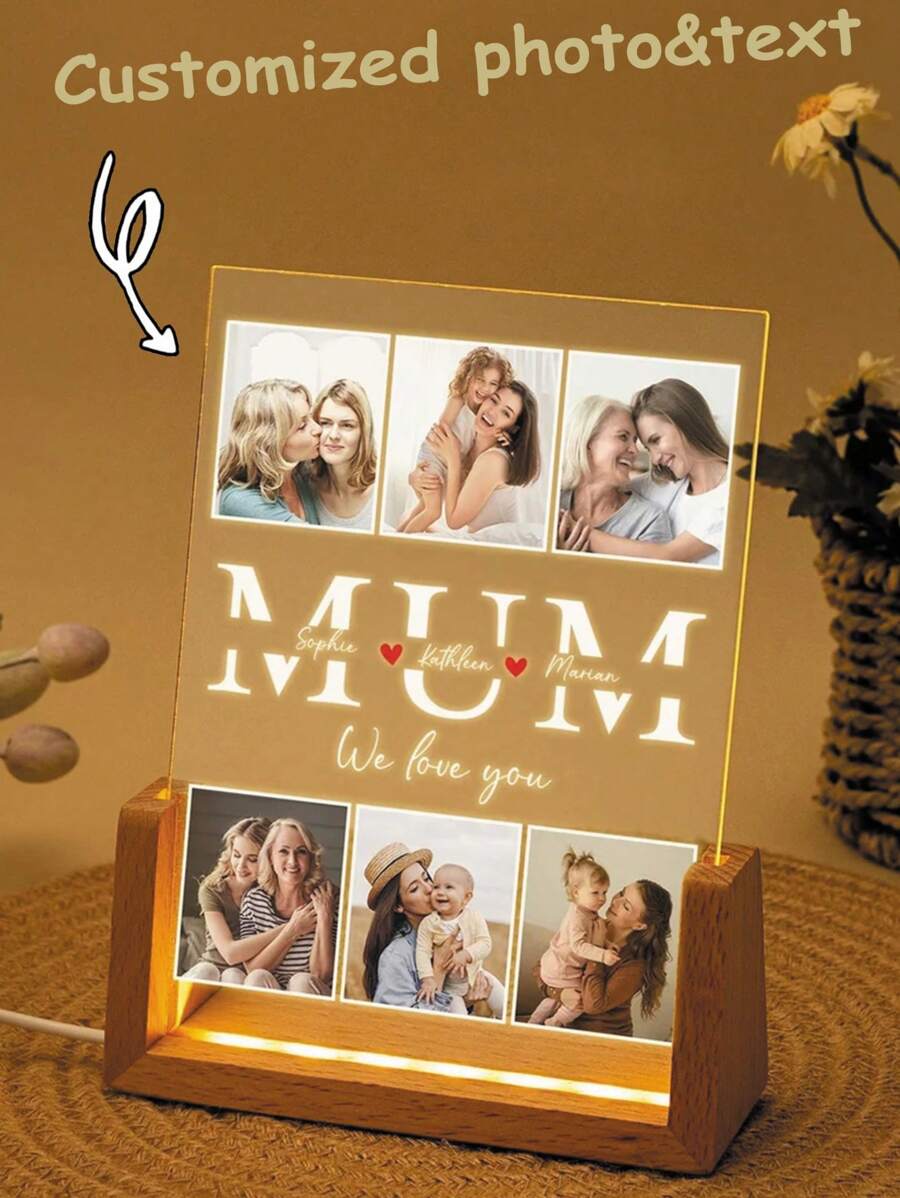 1pc Acrylic Photo Collage Night Light, Customizable Mother's Photo Lamp, Personalized Cute Birthday/Holiday Gift, Bedroom Decor Night Light, Mother's Day Gift, Gift For Wife/Mother - Huang Guang - View 1
