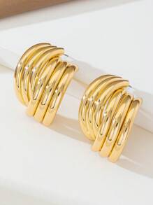 1 Pair Metallic Finish Exaggerated Geometric Layered Stud Earrings For Women