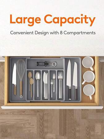 1pc Adjustable Cutlery Tray Expandable Plastic Drawer Organizer Silverware Holder