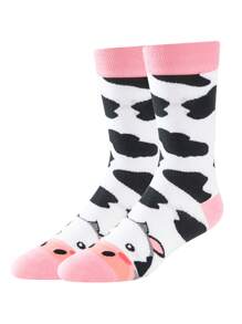 1 par de calcetines de media pantorrilla creativos y divertidos con estampado de vaca para hombre, calcetines por encima de la rodilla para mujer, calcetines de regalo interesantes