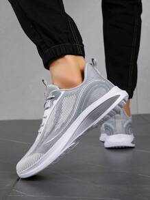 Men's Lightweight Shock-Absorbing Non-Slip Sports Sneakers, Suitable For Casual, Outdoor Activities, Travel, Exercise, Running. Grey Color