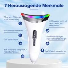 MQUPIN Gesichtsmassagegerät mit 7 Farben Modi, Elektrisch Face Massager mit 45℃ Konstantwärme, MSG Massagegerät Gesicht Gegen Falten, Hautstraffung, Anti-Aging und Reinigung