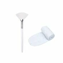 Facial Headband Face Mask Brush Set, Adjustable Towel Wrap, Soft Fan-Shaped Masks Brush, Non-Fragrance Polyester Brush Handle, Suitable For Normal Skin, ABS Plastic Handle Women Beauty Tool