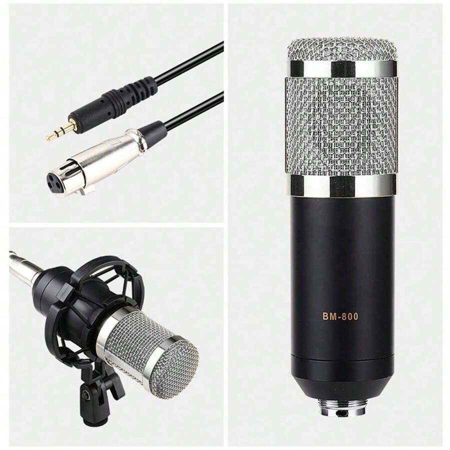 BM800 Professional Condenser Microphone Podcast Live Broadcast Equipment USB MIC Microfone Set Studio Mic With Arm Stand Music Recording Equipment For Studio Live Recording And Broadcasting