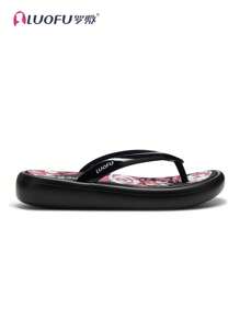 LUOFU Women's New Thong Sandals, Non-Slip Beach Flip Flops, Flat Toe Post Slippers, Fashionable Vacation Inspo, Suitable For Dating, Outdoor, Casual, Summer - Black - View 2