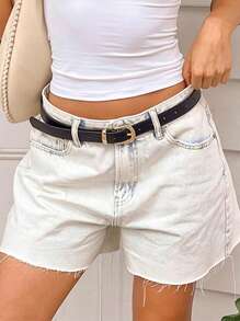 Women Summer Loose Denim Shorts Casual Washed Raw Hem Jean Short Pants For Vacation Beach Club Streetwear - 白色 - 查看 2