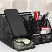 7-Grid Desk Drawer Organizer, Metal Pen Holder, Multi-Functional Desktop Storage Box With Memo Holder, Suitable For Office, Home, And School Desks