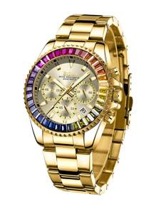 BIDEN New Men's Quartz Watch, Business And Leisure Chronograph, Rainbow Bezel Stainless Steel Strap, Waterproof Night Light Pointer Men's Watch, Automatic Date And 24-Hour Display - one-size - View 17