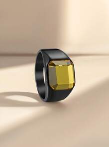 1pc Men's Yellow Gemstone Imitation Stone Inlaid Ring, Titanium Steel Material Ring