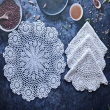 Sousplats Redondos Crochê Feitos à Mão Individuais de Renda Individuais Tricotadas Vazadas Sousplats Resistentes ao Calor Decoração de Mesa 16pol Bege/Branco